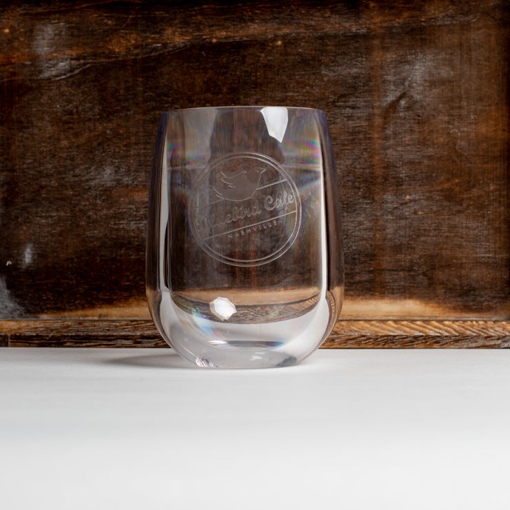 Bluebird Cafe Logo Stemless Wine Glass